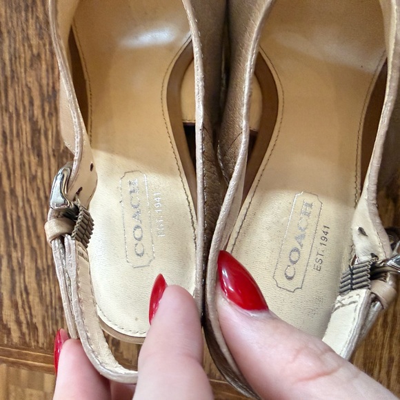 Coach Tan Leather Wedge Sandals - Picture 3 of 4